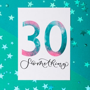 Carte d'anniversaire de 30 quelque chose - rose et bleu sarcelle d'anniversaire - 31, 32e, 33e, 34e, 35e, 36e, 37e, 38e, 39e anniversaire