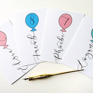 Personalised birthday balloon card with name or age in calligraphy - 1st, 2nd, 3rd, 4th, 5th, 6th, 7th, 8th, 9th, 10th any age birthday card