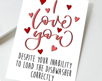 Funny valentines card - I love you despite your inability to load the dishwasher correctly