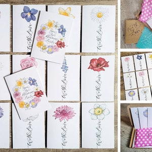Confezione da 14 biglietti / set di biglietti floreali con amore / biglietti con fiori per il mese di nascita / OFFERTA DI LANCIO 2 biglietti gratis