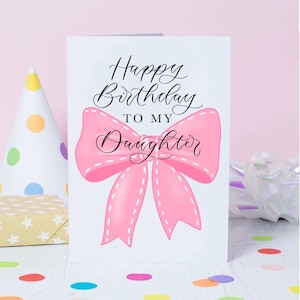 Cartão de aniversário para filha - Feliz aniversário para minha filha - cartão de laço rosa