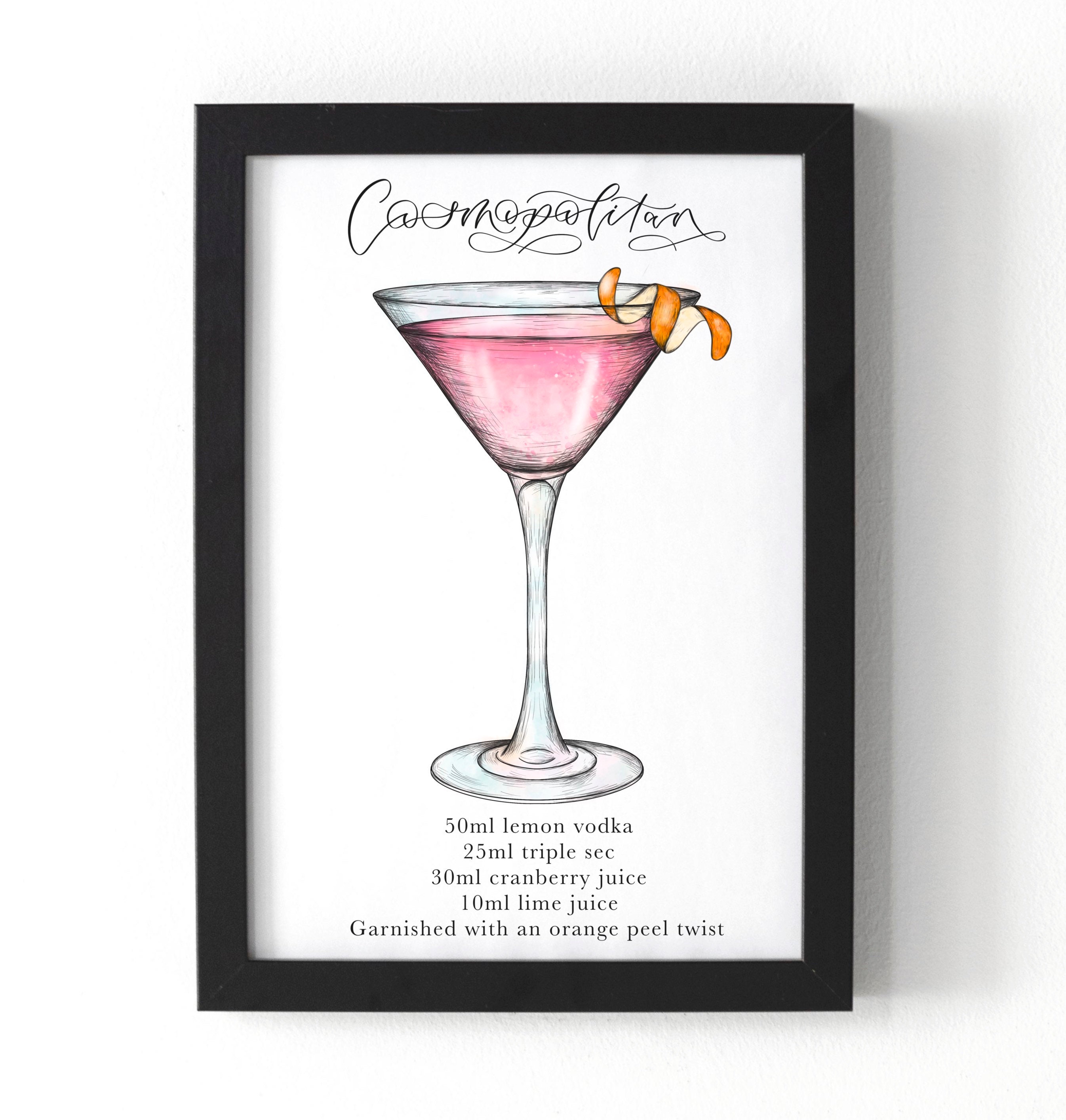 Cosmopolitan Cocktail Print With Recipe - Classic Cocktails Print