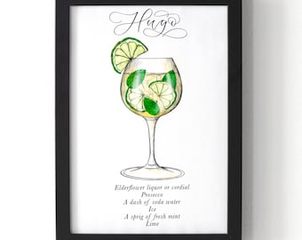 Hugo cocktail print with recipe - Classic cocktails print
