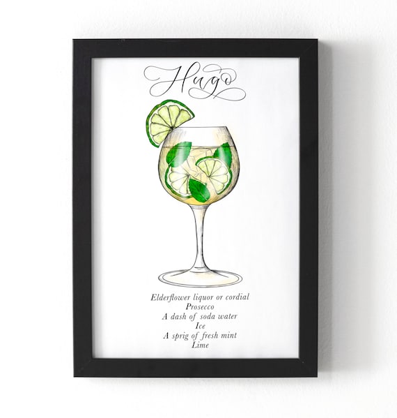 Hugo Cocktail Print With Recipe - Classic Cocktails Print - Etsy