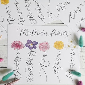 Personalised Family flower print | Family birth flowers print Stem with names created with hand-lettered calligraphy - mothers day gift image 6