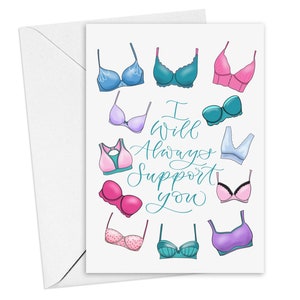 Carte Pensée à vous - carte de jeu de mots soutien-gorge pour un ami - je vous soutiendrai toujours - carte galentine