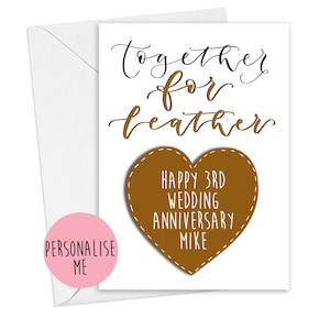 Personalised 3rd anniversary card - Together for leather- third wedding anniversary card - eco friendly card