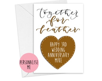 Personalised 3rd anniversary card - Together for leather- third wedding anniversary card - eco friendly card