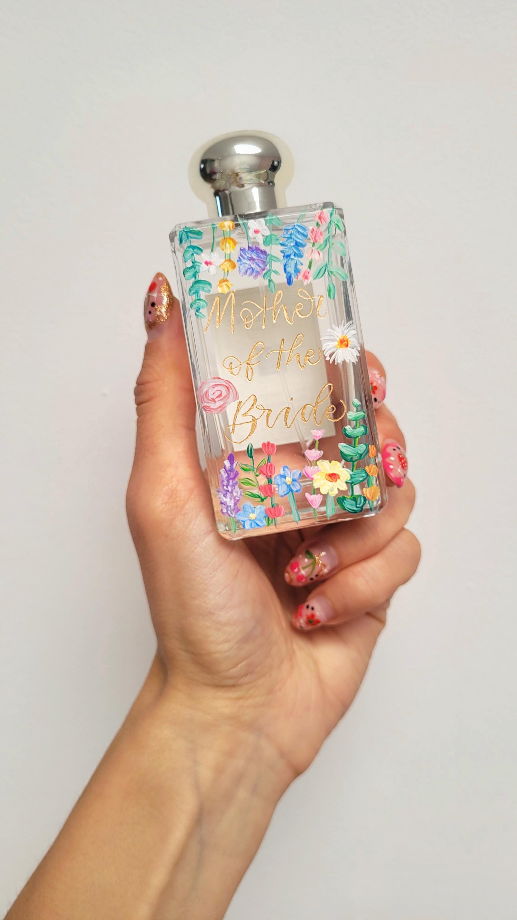 Hand-painted & Engraved Perfume Bottle: Custom Floral Design