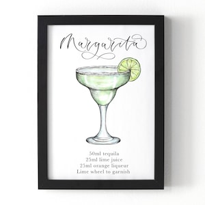 Margarita cocktail print with recipe - Classic cocktails print