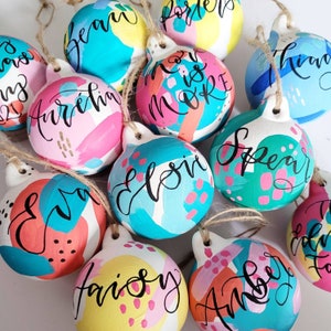 Personalised colourful Christmas bauble - Painted  baubles -  colourful christmas decorations personalised with calligraphy  | bright bauble