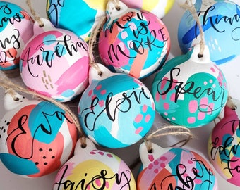 Personalised colourful Christmas bauble - Painted  baubles -  colourful christmas decorations personalised with calligraphy  | bright bauble