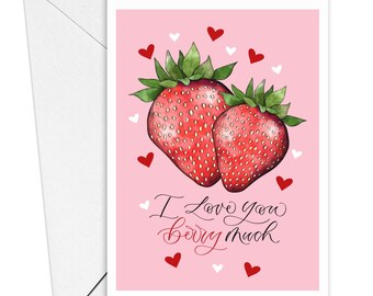 Strawberry Valentine's Card - I Love You Berry Much Card - Strawberry  Anniversary Card - Etsy