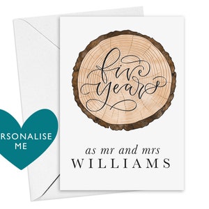 Personalised 5th anniversary card - five years as Mr and Mrs | Mr and Mr | Mrs and Mrs