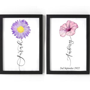 September Birth flower print - Personalised Aster Birth flower print | morning glory print | Hand-lettered calligraphy