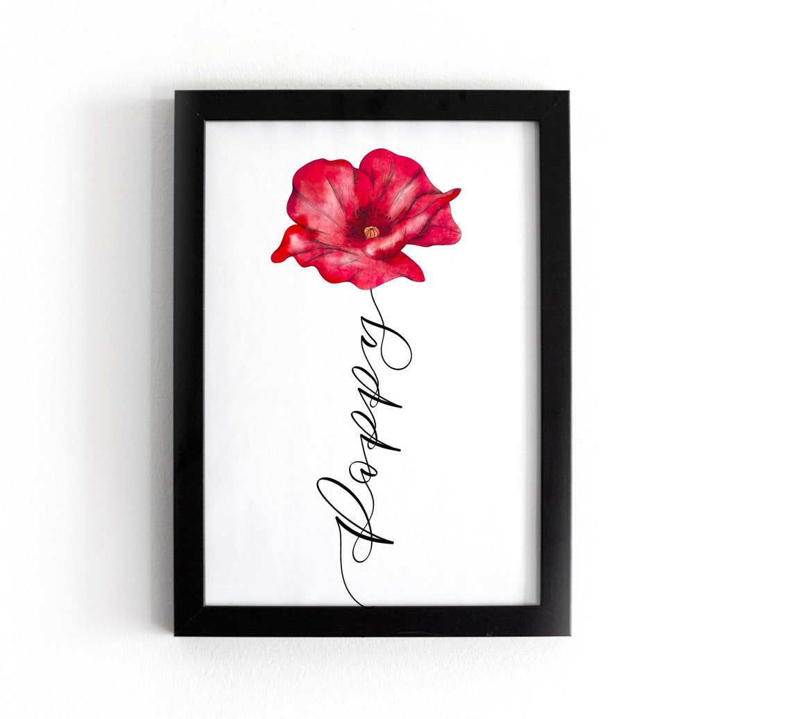 Personalised August Birth Flower Print Custom Flower Name Etsy UK