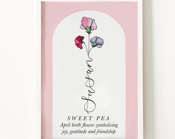 Personalized Sweet Pea Print: April Birth Flower Gift