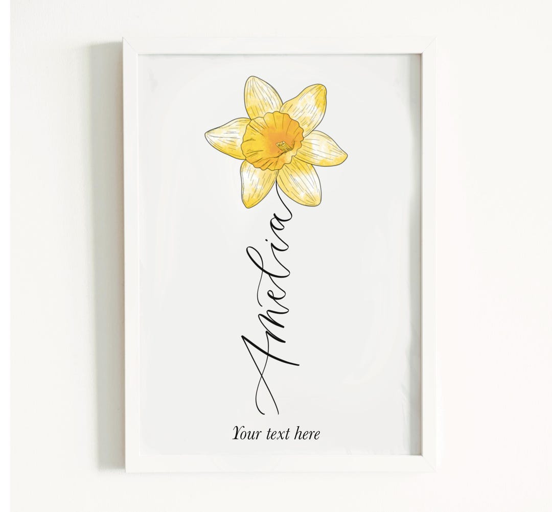 Personalised Daffodil Print : Hand Lettered Calligraphy, March Birth ...