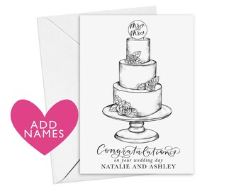 Mrs and Mrs wedding card - personalised wedding card