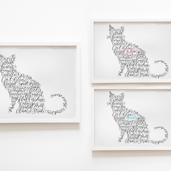 Impression de chat personnalisée - calligramme de chat - impression de mot de chat