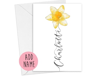 Personalised Daffodil card | daffodil with name added in hand lettered calligraphy