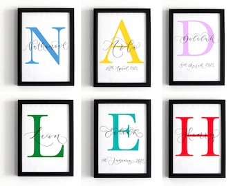 Personalised name print - Initial print with name in calligraphy