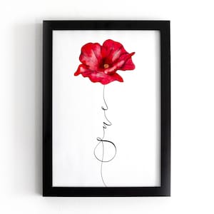 Personalised August Birth flower print | custom flower name print  | August birth flower poppy