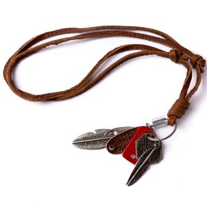 Boho Necklace // Leather Necklace // Feather Necklace //  Man Leather Necklace // Guys Necklace // Necklace For Man