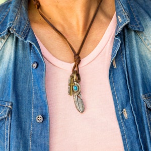 Boho Necklace For Men // Feather Pendant Necklace // Men Leather Necklace // Men Necklace // Feather Necklace // Men Tribal Necklace