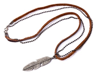 Leather Necklace // Men&#39;s Necklaces // Boho Necklace  // Men&#39;s Leather Necklace // Feather Necklace // Necklaces For Man // Feather Pendant