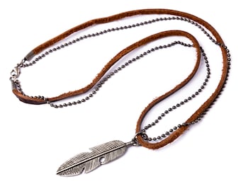 Leather Necklace // Men's Necklaces // Boho Necklace  // Men's Leather Necklace // Feather Necklace // Necklaces For Man // Feather Pendant