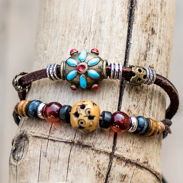 Bracelet hippie // Bracelet Boho // Bijoux hippies // Bracelet gitan // Bracelet réglable // Bracelet en cuir // Bracelet tribal