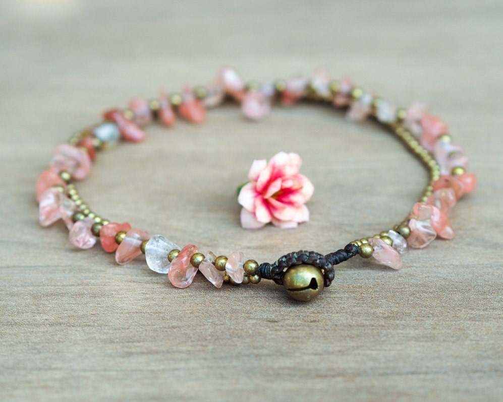 Rose Quartz Anklet // Rose Quartz Ankle Bracelet // Beach Etsy UK