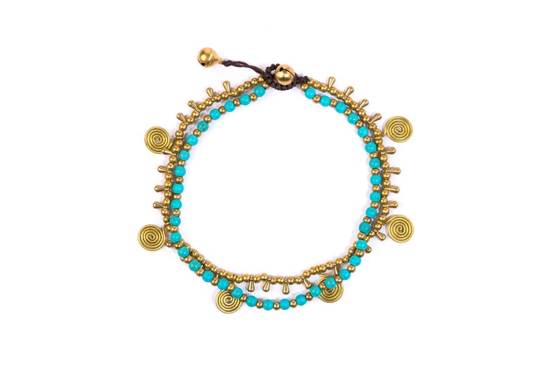 Double Strand Turquoise Anklet Turquoise Ankle Bracelet Anklets For Women Women Anklet Indian Anklet Beach Anklet Brass