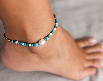 Turquoise and white Anklet // Turquoise Anklet For Women // Women Anklet // Women Anklet Bracelet // Anklets For Women // Beach Anklet