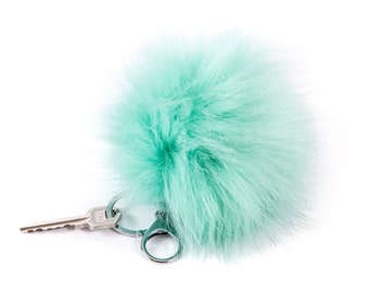 Faux Fur Pom Pom Keychain, Stainless Steel Bag Charm