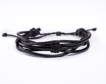 Black Mens Leather Bracelet / Bracelet Homme / Mens Bracelet / Black Leather Cuff / Husband Gift / Mens Bracelet Leather