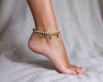 Double Strand White Anklet // White Ankle Bracelet // Anklets For Women // Women Anklet // Indian Anklet // Beach Anklet Brass