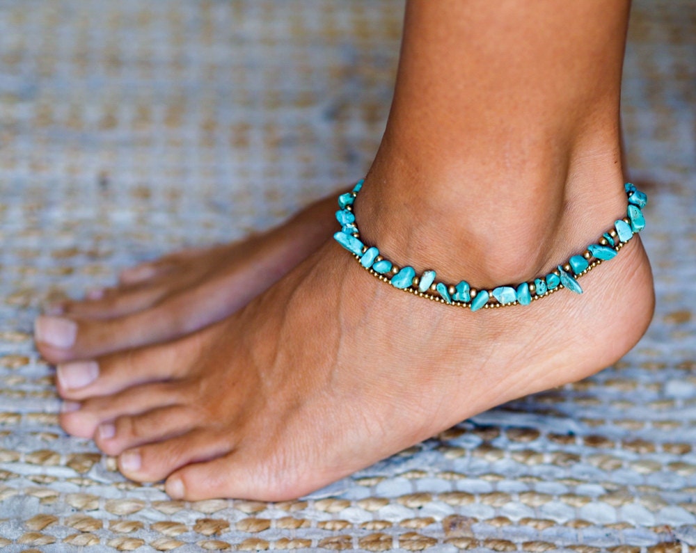 Tgirls Boho Shell Anklet Weaving Turquoise Ankle Bracelet with GeometricFoot Chain for Women and Girls