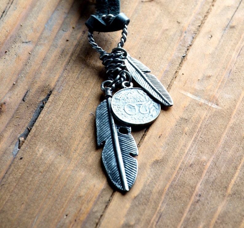 Leather Necklace For Men Men Leather Necklace Bohemian Necklace Black Leather Necklace Men/'s Pendant Necklace Feather Necklace