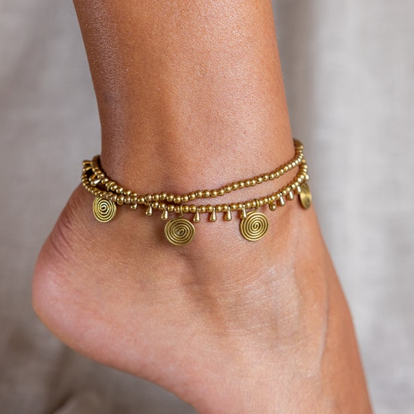 Cavigliera in bronzo a doppio filo // Bracciale alla caviglia in bronzo // Cavigliere per donne // Cavigliera da donna // Cavigliera indiana // Cavigliera da spiaggia in ottone