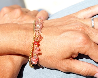 Rose Quartz Bracelet // Pink Bracelet // Fluorite Bracelet // Beach Bracelet // Hippie Bracelet // Summer Bracelet // Rose Bracelet