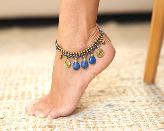 Gemstone Teardrop Brass Anklets Gemstone Teardrop Brass Anklets