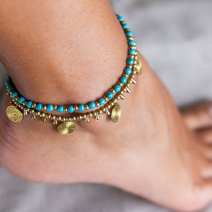 Double Strand Turquoise Anklet // Turquoise Ankle Bracelet // Anklets For Women // Women Anklet // Indian Anklet // Beach Anklet Brass
