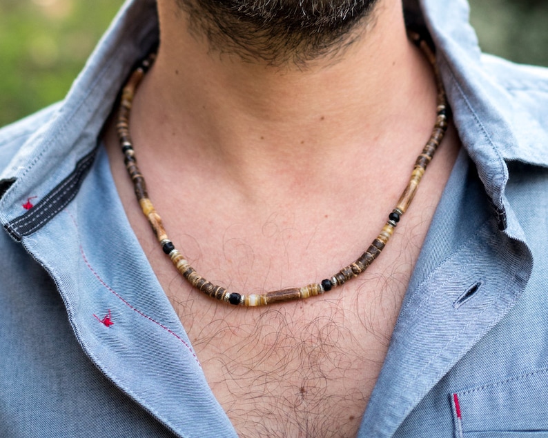 Mens Necklace // Wooden Beads Necklace for Men // Wood - Etsy