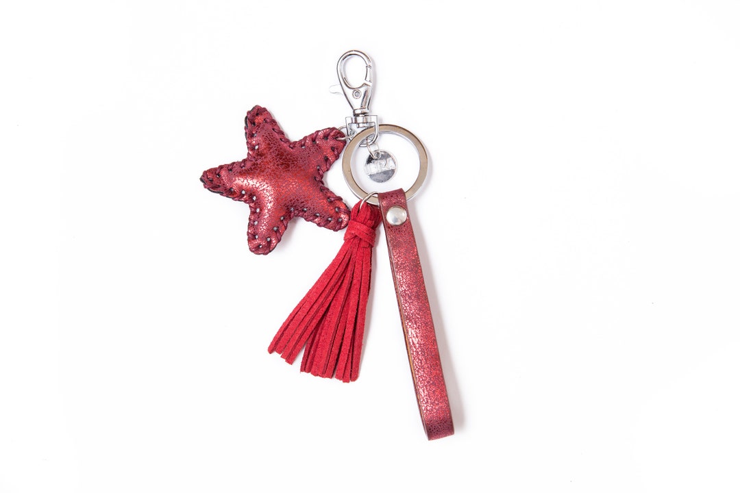 Keychain for Woman // Red Star Key Holder // Red Key Fob // Red