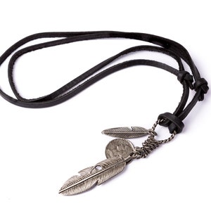 Black Boho Necklace For Men // Black Leather Necklace // Feather Necklace //  Man Leather Necklace // Feather Pendant Necklace