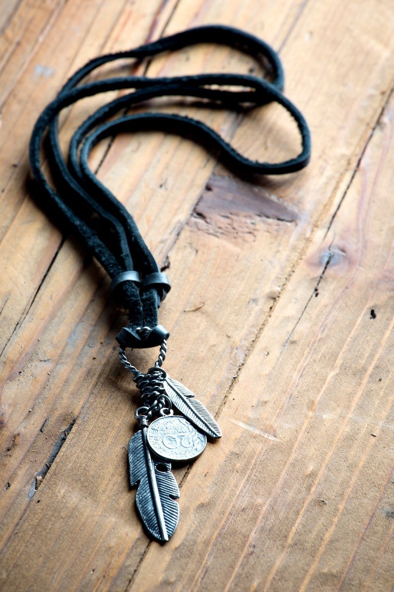 Leather Necklace For Men Men Leather Necklace Bohemian Necklace Black Leather Necklace Men/'s Pendant Necklace Feather Necklace