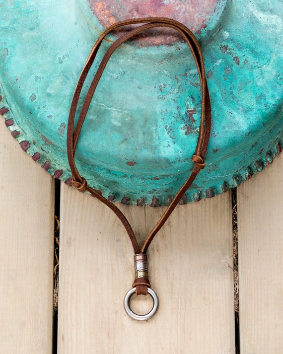Ring Necklace // Leather Necklace // Ring Pendant Necklace