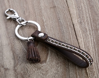 Leather Key Fob // Leather Keychain // leather Key Ring // Leather Key Holder // Tassel Keychain // Leather Keyring // Tassel Key Chain